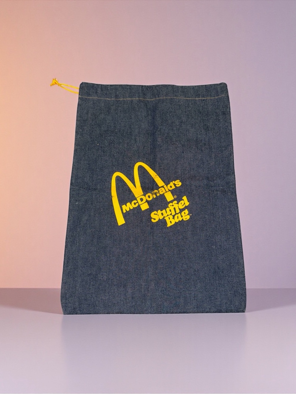Vintage 1970s McDonald's Dark Blue Denim Stuffel Bag with Yellow Logo